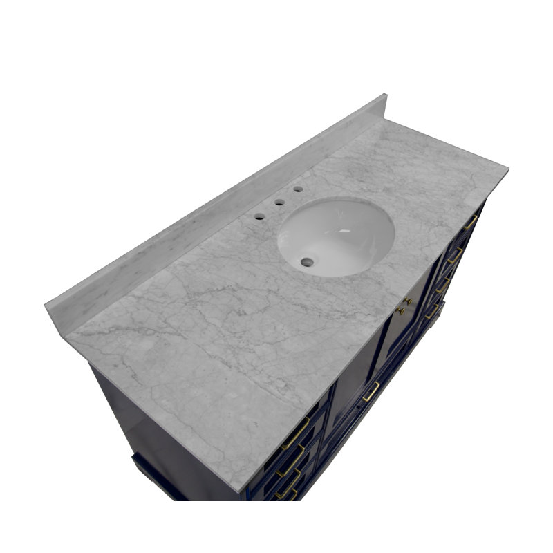 Ensemble de meuble-lavabo simple 60 po Larosa, Bleu royal, Marbre de Carrare