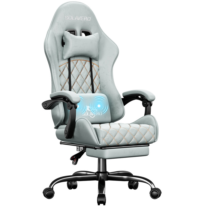 Metro Lane Adjustable Reclining Ergonomic Swiveling PC & Racing Game Chair with Footrest, Light Blue