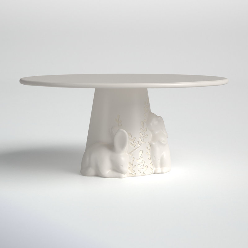 White Ceramic Round Cake Stand with Bunny Design
