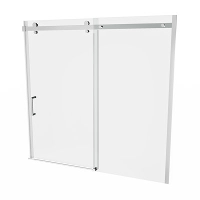 56 - 60 In. W X 58 H Semi Sliding Bathtub Door With 5/16  8Mm  Clear Tempered Glass, Rustproof , Fully Adjustable Width, Easy Diy Installation Guide Glass Door, Stainless Steel Rollers, Rust