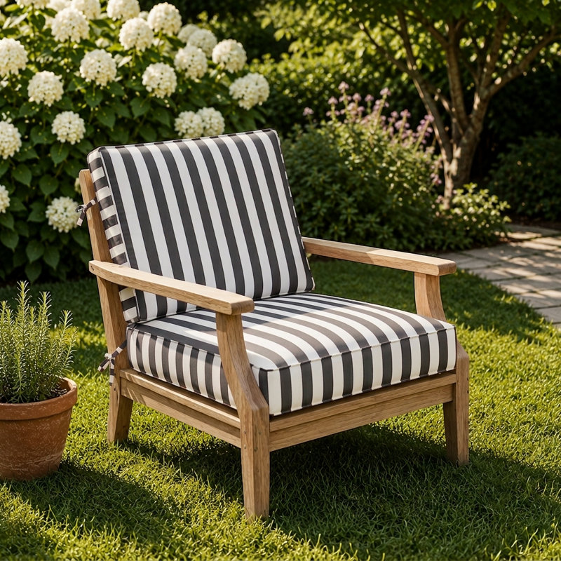 3" Deep Seat Cushion Stripe Border Frame - Water-Resistant, 19" W x 19" D, Light Blue
