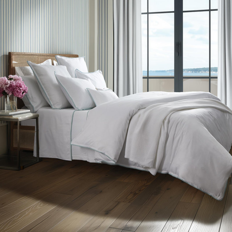 Poppy 100% Cotton Percale Sheet Set, white-ocean blue, King