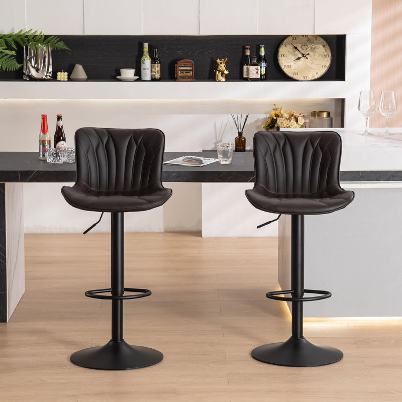 Swivel Upholstered Adjustable Height Counter Stool with Metal Frame, Brown