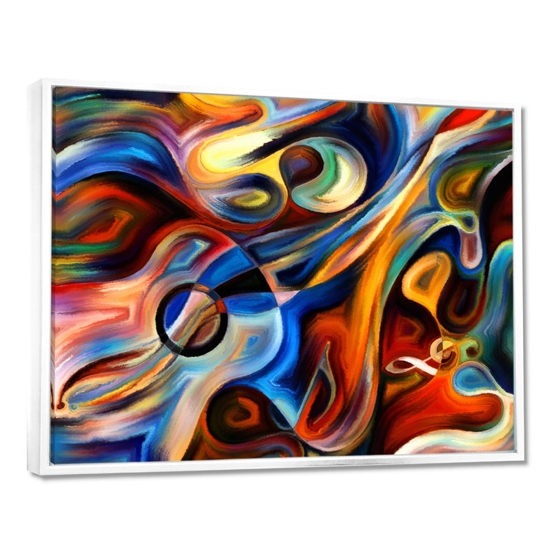 «Music», reproduction d'art sur toile abstraite, H 16 po x l 32 po, Reproduction avec cadre flottant, Blanc