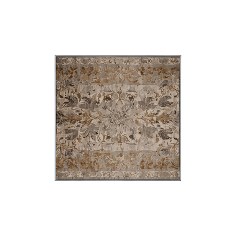 Machine Washable Gray Area Rug, Square 5'