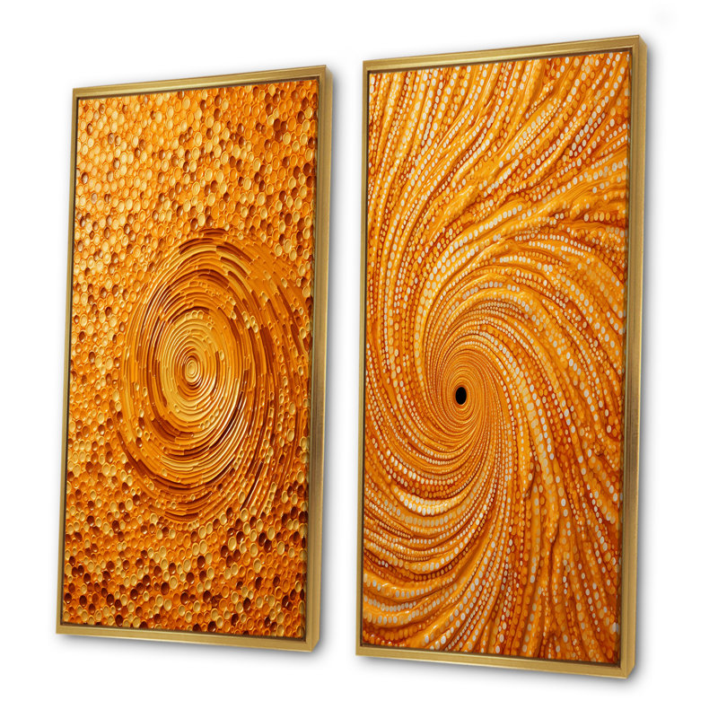 «Abstract Orange Swirl Collages II», ensemble de 2 reproductions d'art abstrait, Encadrement doré, H 28 po x l 25 po