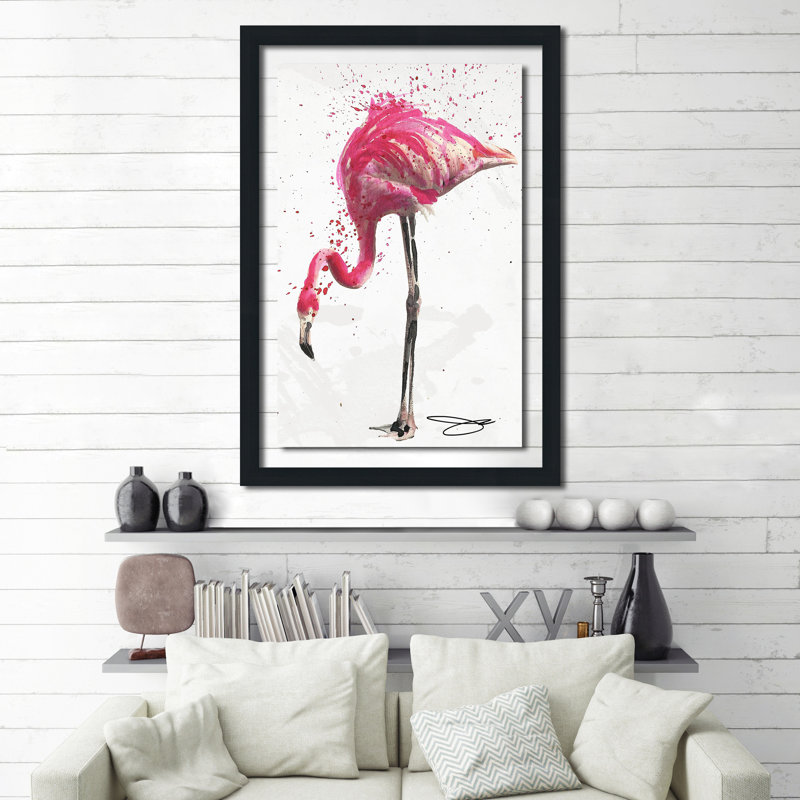 «Flamingo 1», reproduction d'art graphique sur plastique / acrylique, Acrylique avec cadre noir