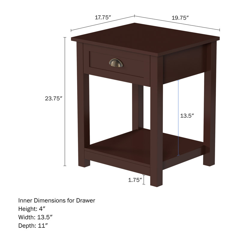 Kuan End Table with Drawer - Side Table with Storage Shelf - Classic Shaker-Style Wooden Nightstand