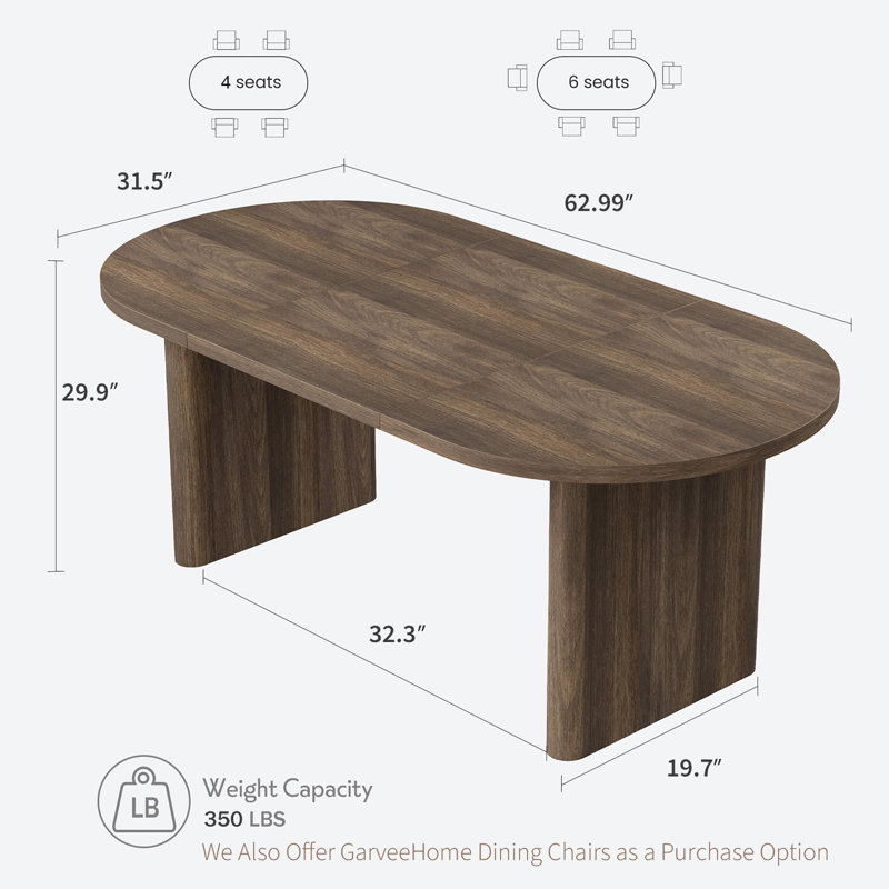 Table de salle à manger 63 ", H 29,9 po x L 62,99 po x l 31,5 po, Marron foncé