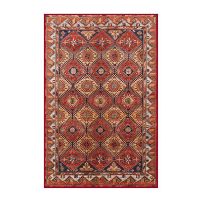Tapis géométrique rouge / rouille / beige