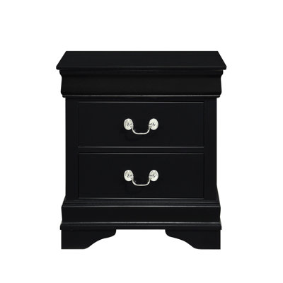 Table de chevet en bois noir avec 2 tiroirs - Mobilier de chambre à coucher avec patins centraux en métal de style traditionnel
