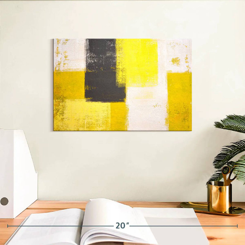 Avery Yellow And Gray Abstract, 8" H x 12" W