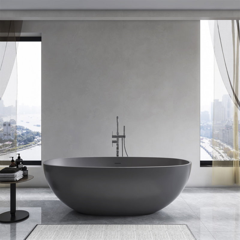 65.2 Inch Freestanding Solid Surface Soaking Bathtub For Bathroom