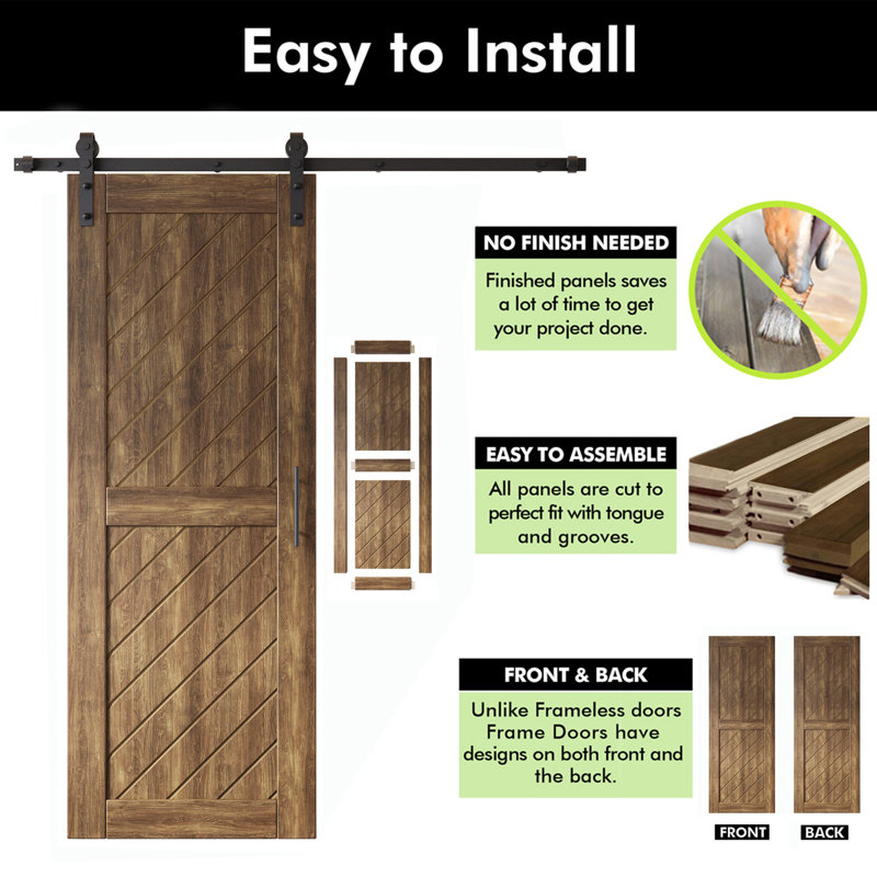 Homacer Dark Walnut Unassembled & Finished Slanted Stripe Design Two Barn Door with Non-Bypass Installation Hardware Kit, interior use only