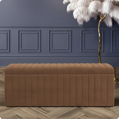 Lux Striped Wide Velvet Rectangle Solid Color Standard Ottoman Box with Storage