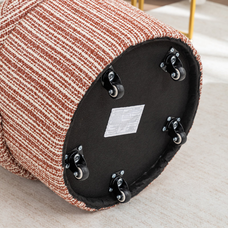 Chaise d'appoint rembourrée avec rangement et roulettes, Orange