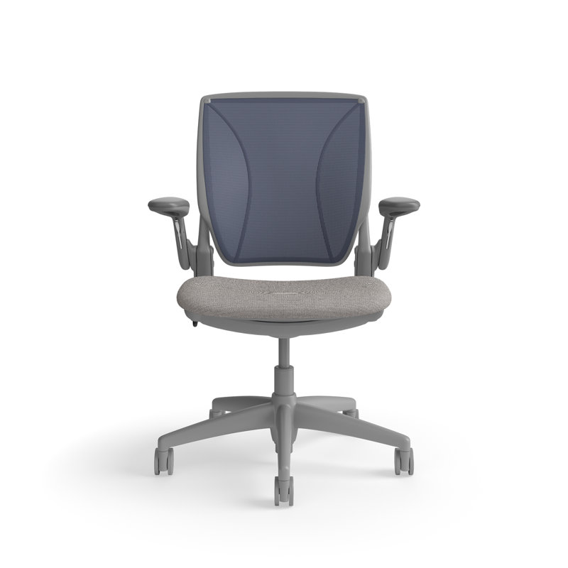 World LM, Ergonomic Task Chair with Poppy Seed Backrest, and  Autumn Upholstered Seat, Gray, Light Gray Fabric, Blue Mesh