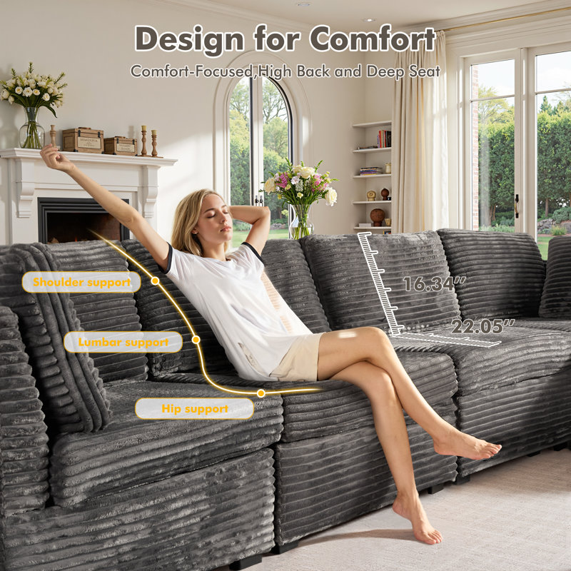 Canapé modulaire surdimensionné rembourré 5 pièces Viola, Gris
