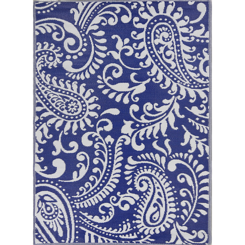 Tapis intérieur / extérieur bleu Franoise, Rectangle 4 pi x 6 pi