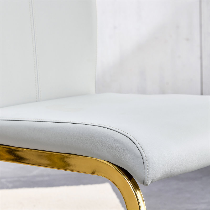 Yoanna PU Leather Upholstered Dining Chair, Light Gray, Gold