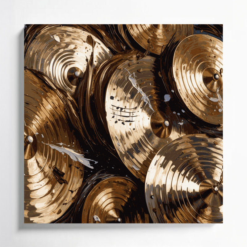 «Music Cymbals», art mural sur toile brune, H 12 po x l 12 po