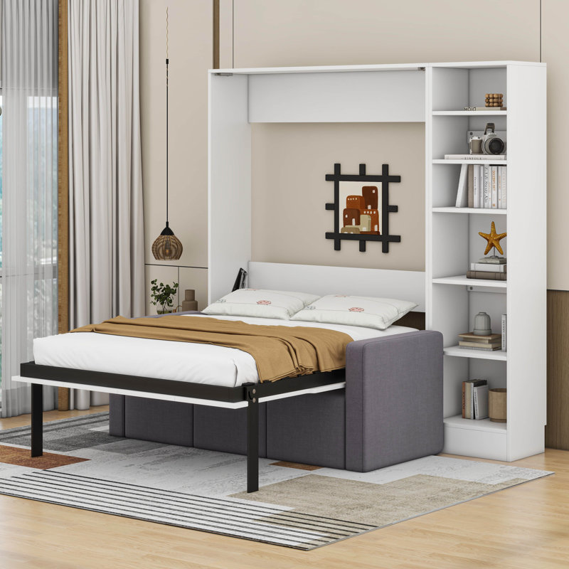 Murphy Bed Wall Bed with Sofa,with Shelves, Full