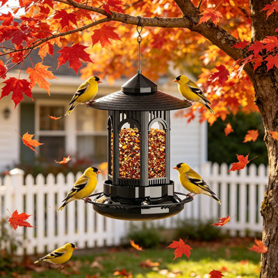 Outdoor Metal Squirrel Proof Bird Feeder Hanging Large Capacity Sturdy and Lasting, Black