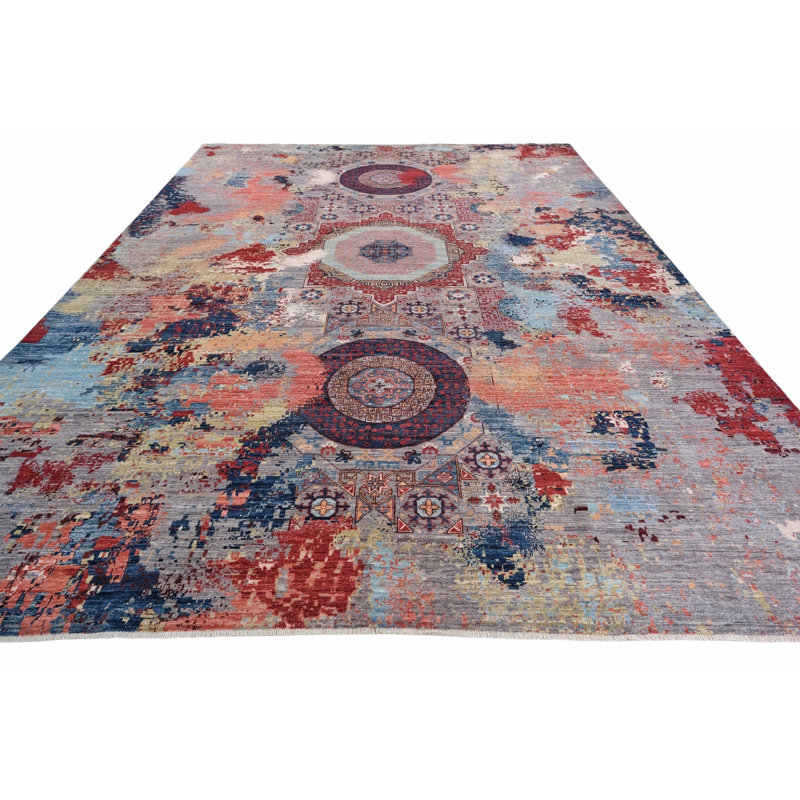 Hand Knotted Wool Area Rug in Gray