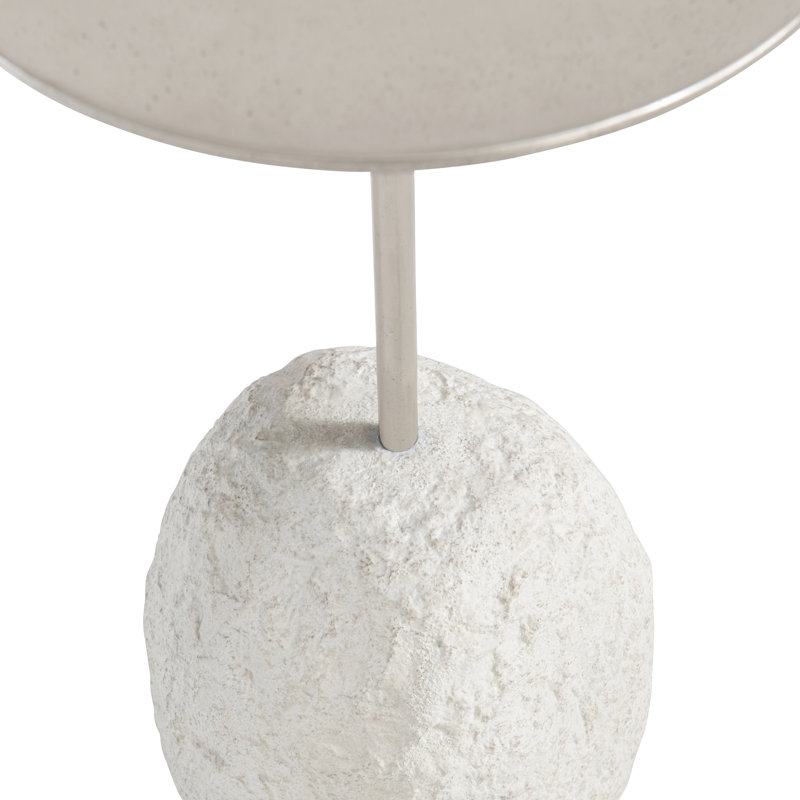Contemporary Trianon 12" Round Silver Metal & Stone Accent Table