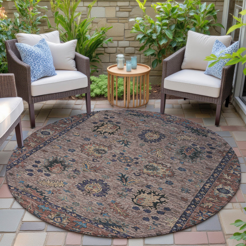 Machine Washable Indoor/Outdoor Xhevrie Mocha Rug, Round 8'