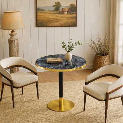 Table de salle à manger ronde moderne de 31,5 po avec tulipes, plateau de table en pierre frittée avec impression de faux marbre de luxe, base en acier inoxydable, surface imperméable et résistante aux rayures et à l'usure, idéale pour l'intérieur et l'extérieur