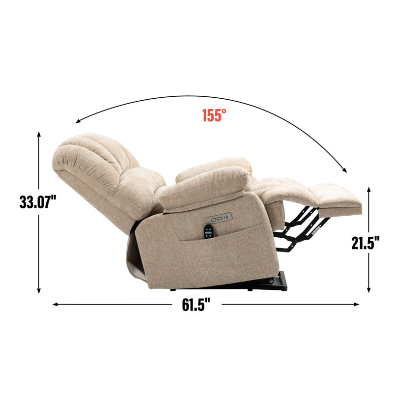 Fauteuil inclinable surdimensionné de 23 po avec massage par vibration 8 points et chauffage lombaire, fauteuil inclinable robuste en chenille beige pour personnes âgées