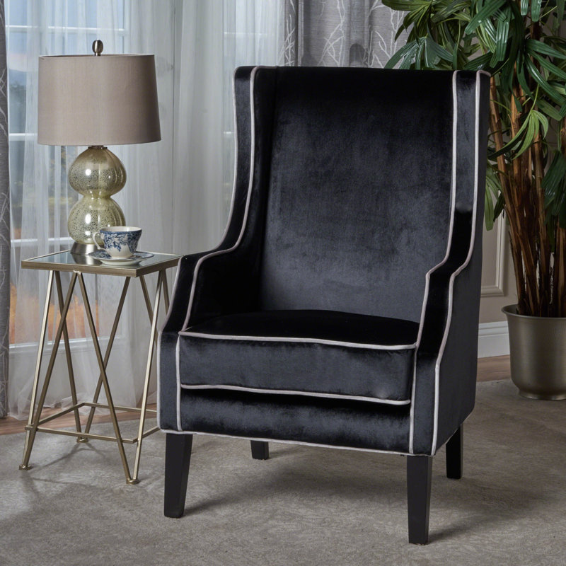 Velvet Wingback Chair, Black