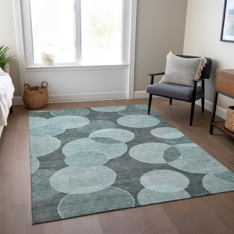 Machine Washable Indoor/Outdoor Chantille Teal Rug, Rectangle 2'6" x 3'10"