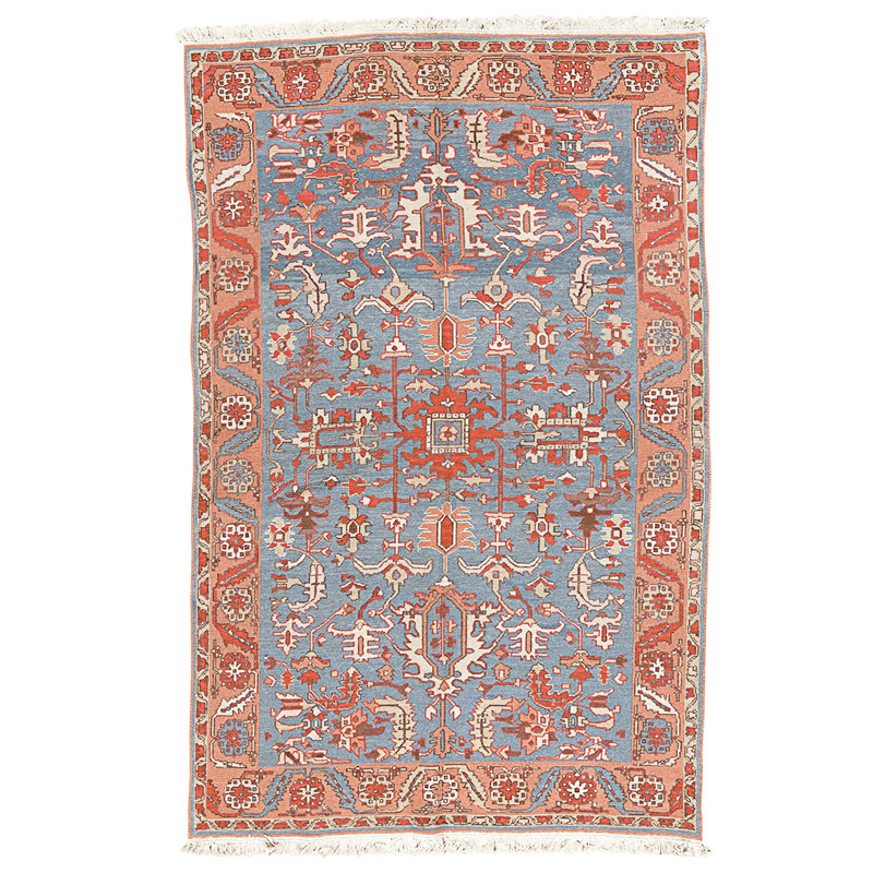 Hand Knotted Wool Area Rug in Green And Red