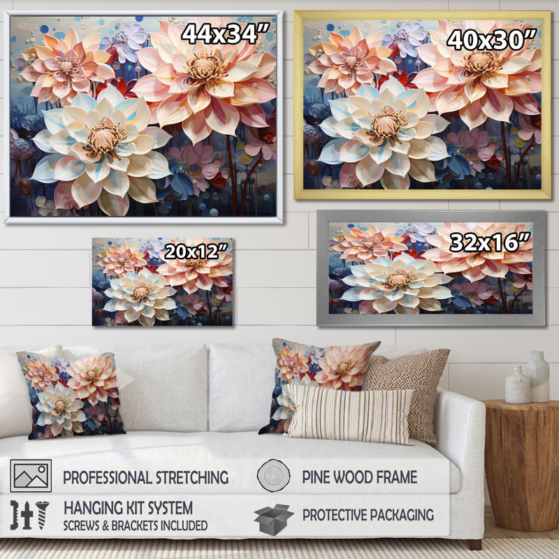 Marey China Art Graceful Blossoms IV sur impression sur toile, Cadre flottant blanc, H 16 po x l 32 po x P 1 po