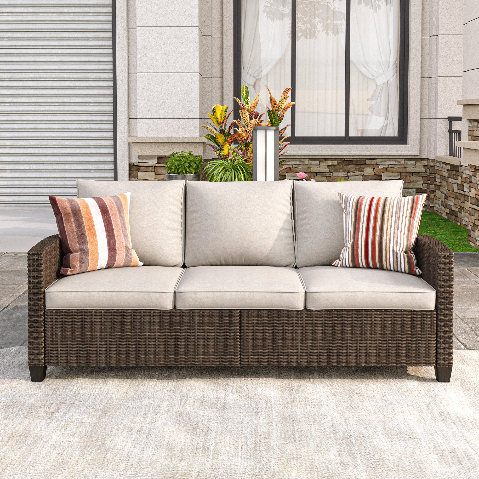 Winston Porter Siarah 71.3'' Wide Outdoor Allweather Wicker Patio Sofa