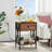 Industrial Brown Nightstand with Charging Station, Rustic Bedside Table-377009668-375396293