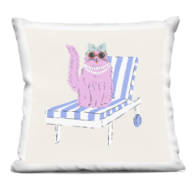 Pink Cat Lounge Chair Decorative Printed Throw Pillow design by Krissy Mast