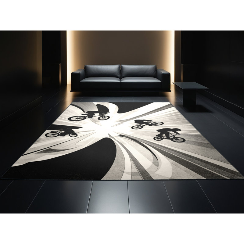 Tapis beige audacieux et éclectique Cain Bmx Park Stunt, 5 x 7
