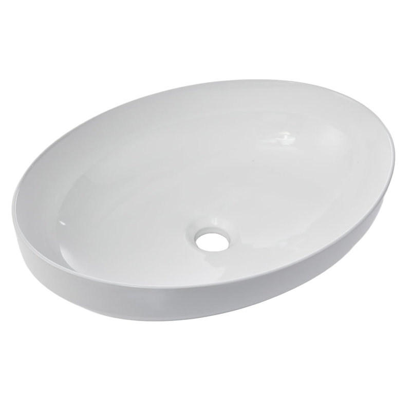 Vasque ovale en céramique à bords fins – 50 x 36 cm (19,69 x 14,17 pouces) – Vasque moderne en porcelaine blanche – Finition brillante à poser – Design artistique – Sans trou pré-percé pour robinetterie