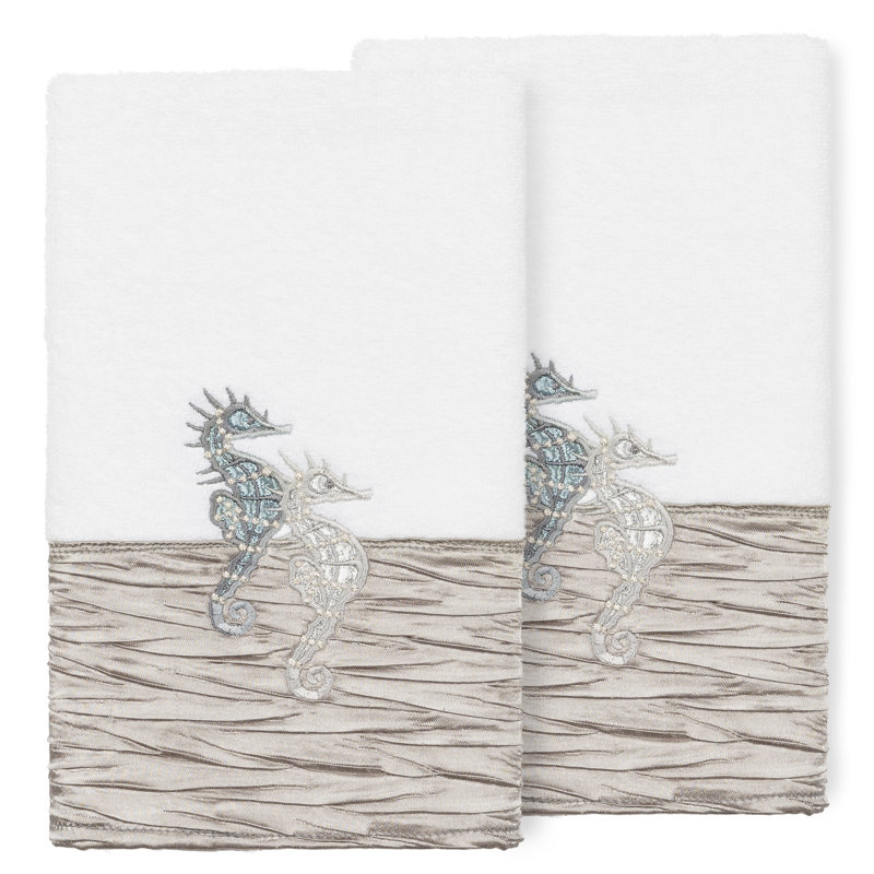 Sofia 100% Turkish Cotton Embellished Hand Towel, White/Gray