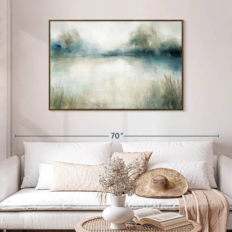 Still Still Waters I, 46 po x 31 po, Cadre flottant noyer
