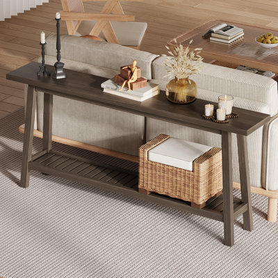 71"Wood Console Table for Entryway,2 Tier Narrow Farmhouse Couch Table Behind Sofa with Storage for Living Room, Hallway, Entrance Foyer, Easy Assembly