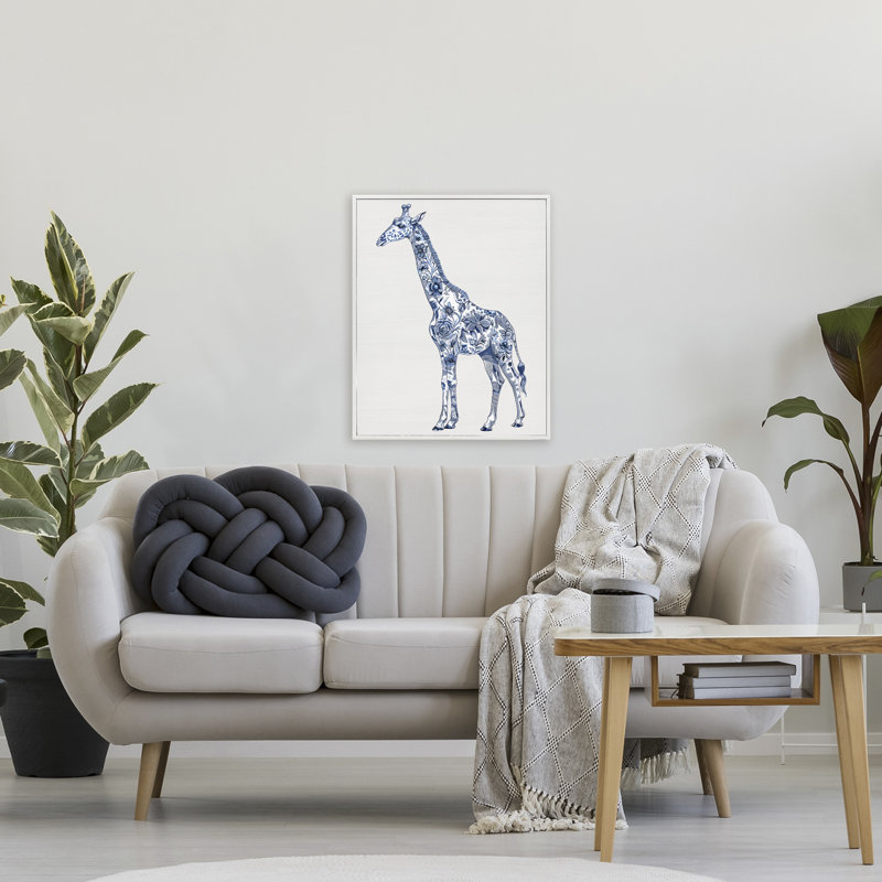 Giclée sur toile rétro girafe, design par lettré et doublé, H 30 po x l 24 po, Estampe numérique encadrée blanc bord de mer