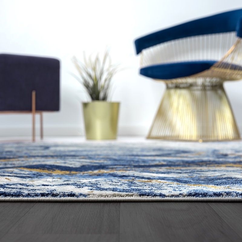 Blue and Gray Abstract 6' x 9' Area Rug
