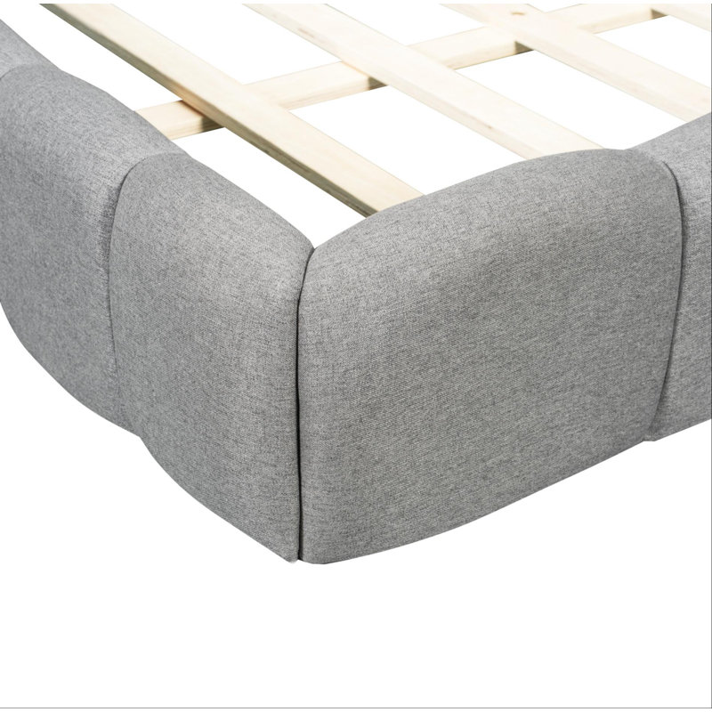 Lit plateforme tapissier très grand avec tissu épais, lit au sol avec structure solide, gris, Gris