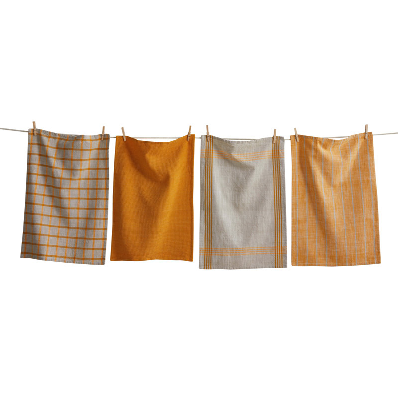 Canyon Woven Dishtowel Set of 4 in Ochre  Kitchen Textiles, Everyday Use, Machine Washable., Light Orange