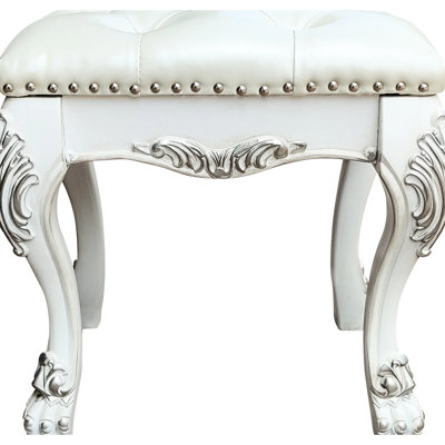 Ii Vanity Stool Bone White - 220Lb Weight Capacity, 21" Seat Width, 17" Depth, And Reliable Construction Chair In Comfortable Padded