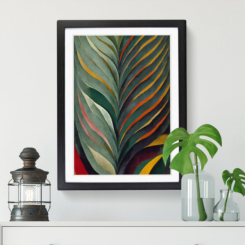 Pretty Plant Leaf - Single Picture Frame Print, 64cm H x 46cm W x 2cm D, Black